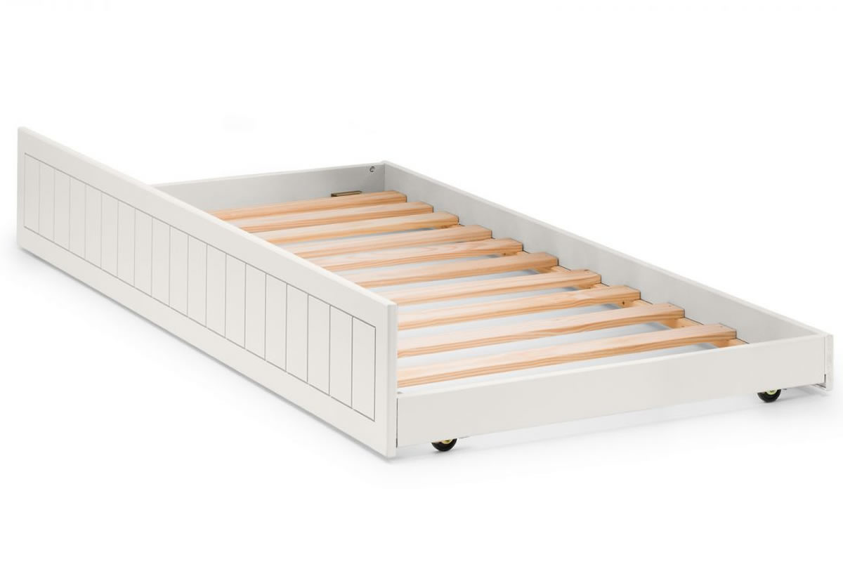 View Painted White 30 Single Underbed Fits Under 30 Bed Frame Creaqtes Extra Guest Bed Easy Glide Sliding Wheels Matches Maine Surf Range information