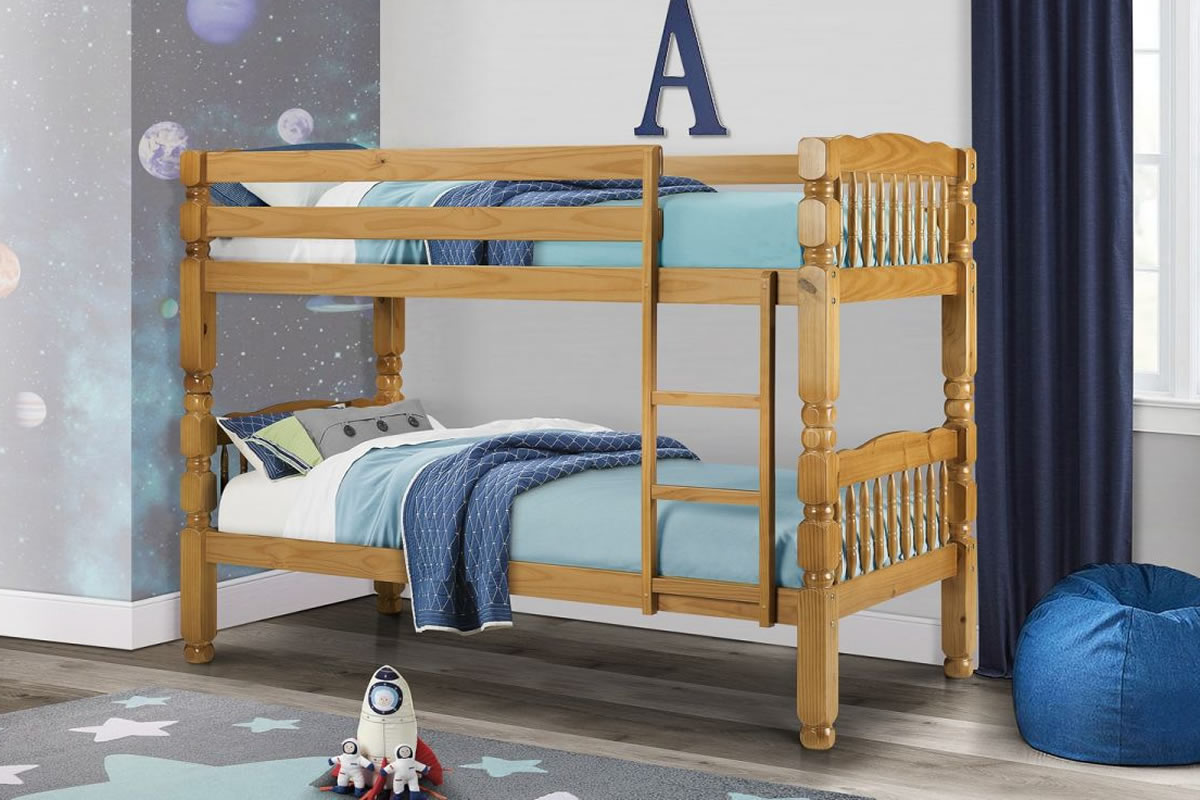 View Chunky Solid Bunk Bed Antique Pine Finish Accepts 2 Single 30 Mattresses Chunky Bunk information