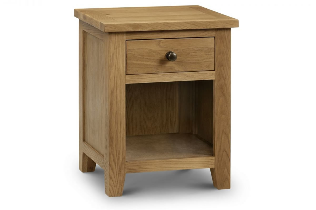 View Honey Colour Solid Oak 1 Drawer Bedside Chest Pull Out Single Drawer With Dovetail Joints Open Storage Space Waxed Finish Marlborough information