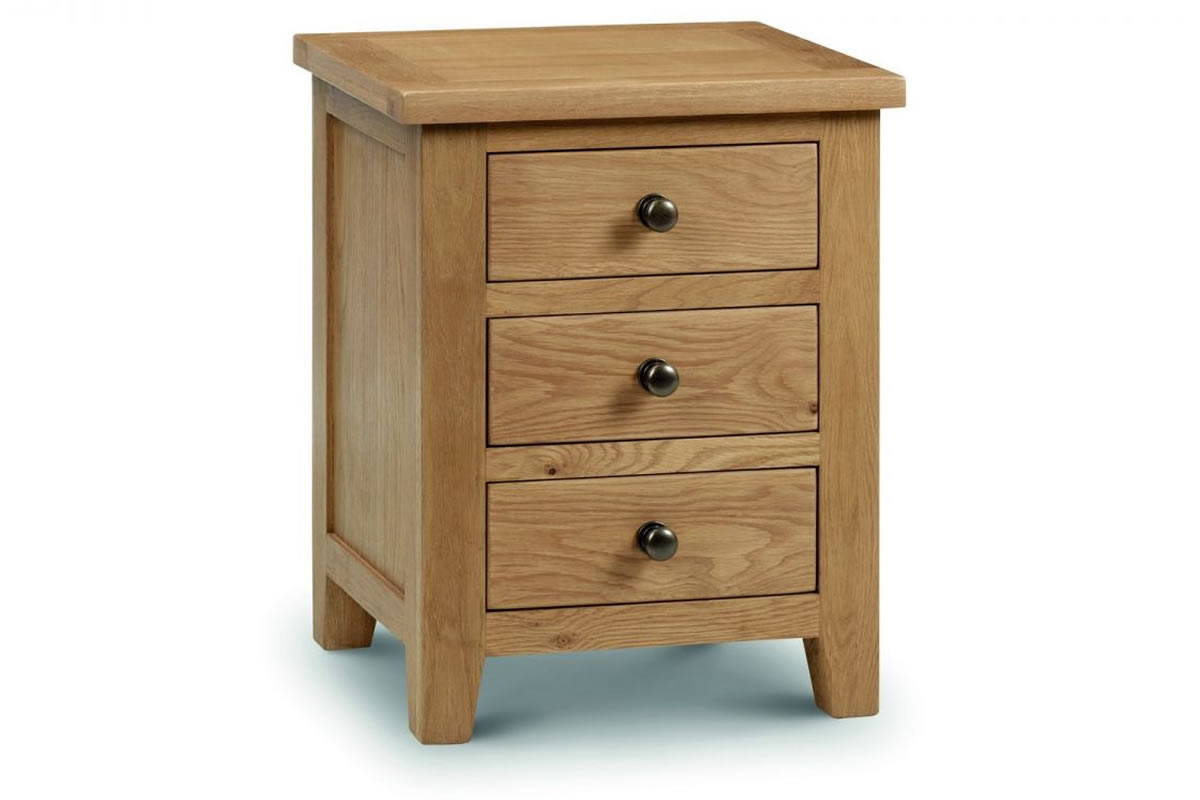 View Solid Oak 3 Drawer Bedside Chest Of Drawers Solid Wood Drawer With Dovetail Joints Waxed Finish Black Iron Pull Knob Marlborough information