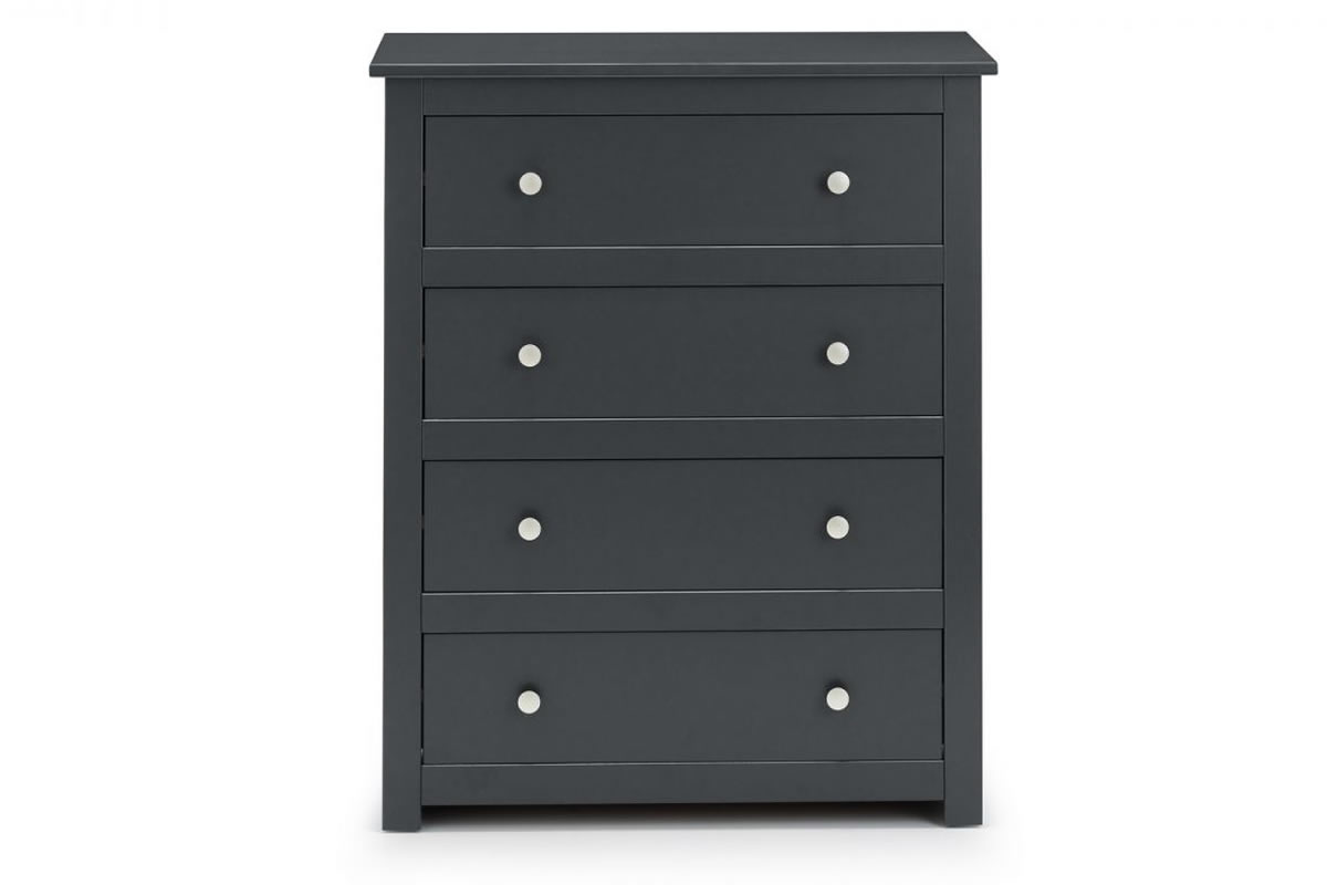View Anthracite Black Wooden 4 Drawer Wide Bedroom Storage Chest Of Drawers Shaker Styled Solid Wood Drawers Silver Handles Radley Julian Bowen information