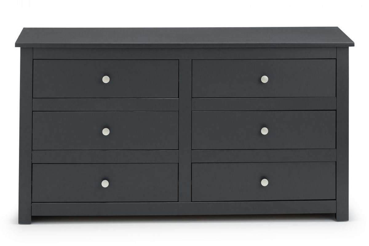 View Anthracite Black Wooden 6 Drawer Wide Bedroom Storage Chest Of Drawers Shaker Styled Solid Wood Drawers Silver Handles Radley Julian Bowen information