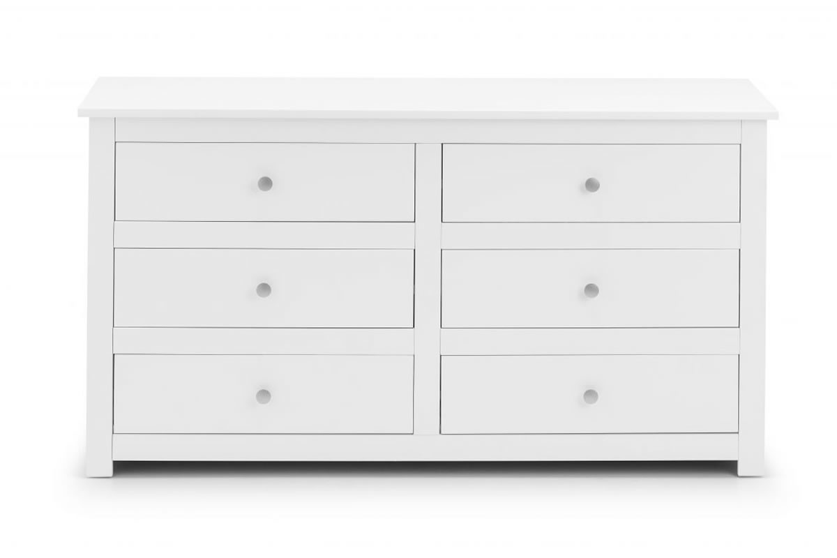 View White Wooden 6 Drawer Wide Bedroom Storage Chest Of Drawers Shaker Styled Solid Wood Drawers Silver Handles Radley Julian Bowen information